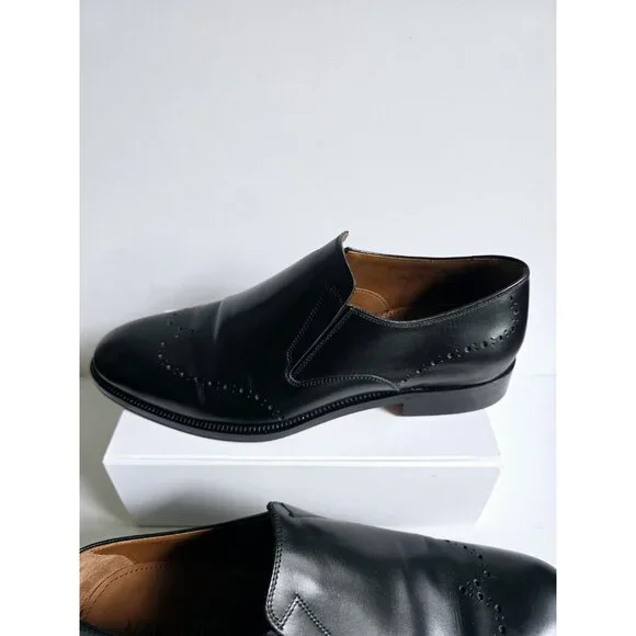 Allen Edmonds Lucca Black Leather Slip On Brogues Mens Dress Shoes Loafers 9 - Picture 4 of 11
